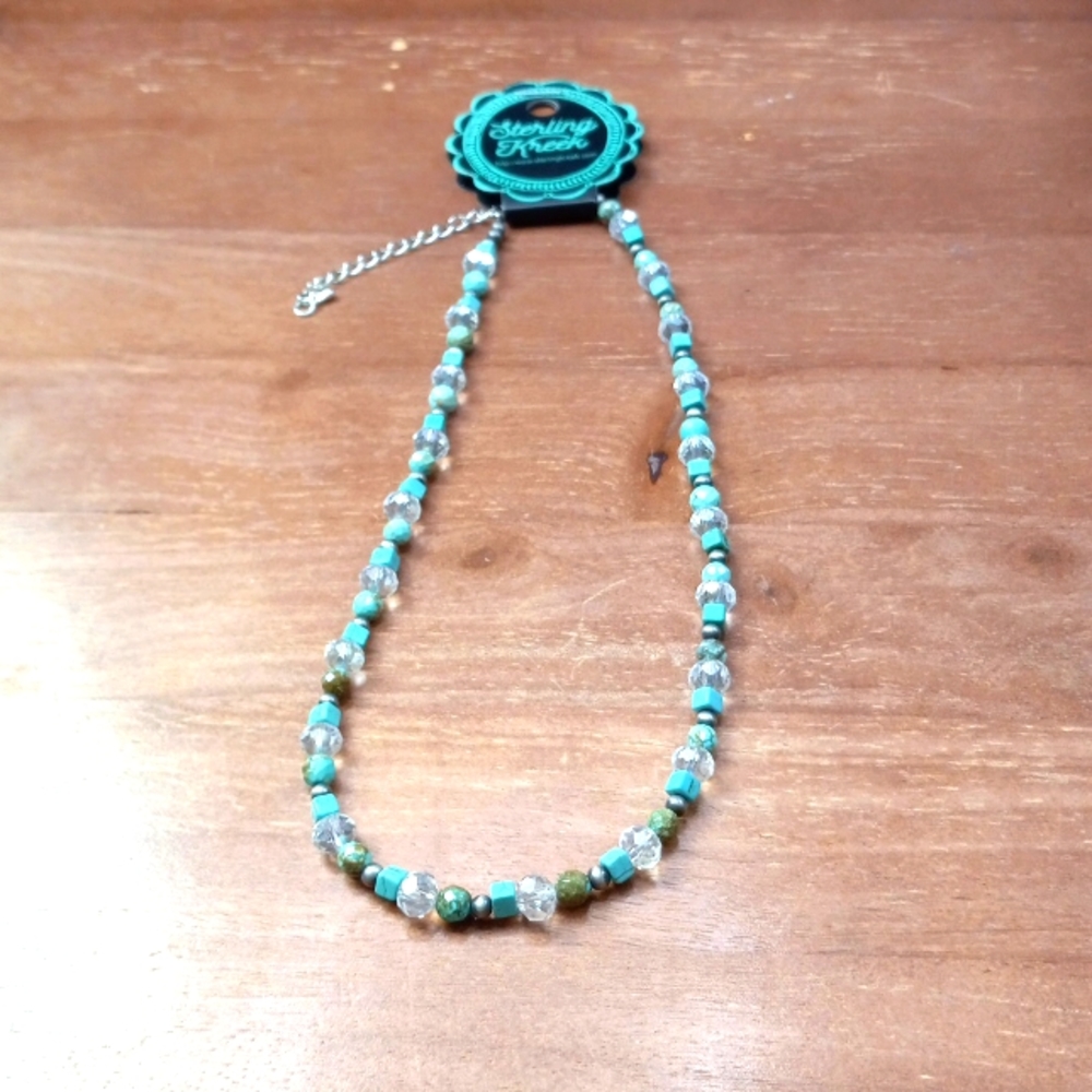 Turquoise, Pearl, and Rhinestone Necklace